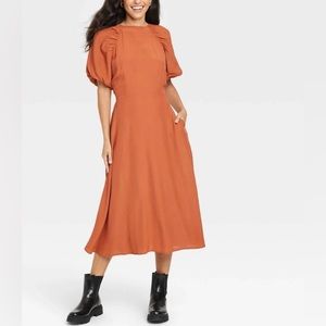 A NEW DAY Orange Short Sleeve Midi Dress Sz SM